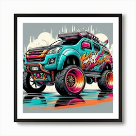 Isuzu Pickup Truck Vehicle Colorful Comic Graffiti Style - 4 Art Print