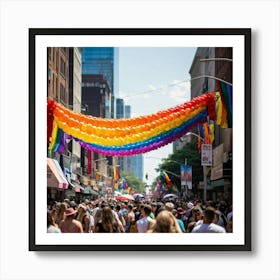 Crowds Of People In Rainbow Attire Fill The Streets Of A Bustling Urban Center At The Multiracial Pr (5) Art Print