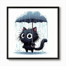 Black Cat In The Rain 2 Art Print