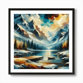 Montain lac oil painting abstract painting art 16 Art Print
