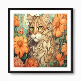 Cat In Flowers Art Print