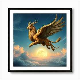 A Majestic Griffon Soars Through the Sky Art Print