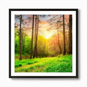 Firefly Sunset In A Beautiful Forest With Green Grass 97288 Art Print