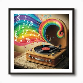 Record Player With Music Notes Art Print