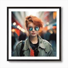 Girl With Red Hair And Sunglasses Art Print