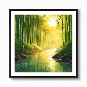 A Stream In A Bamboo Forest At Sun Rise Square Composition 307 Art Print
