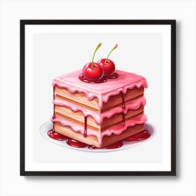 Cake With Cherries Vector Illustration Art Print