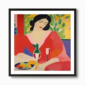 Woman With A Glass Of Wine Art Print