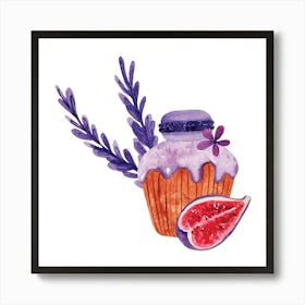 Watercolor Cupcake With Figs Art Print