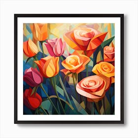 Polygonal Roses 1 Art Print