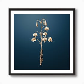 Gold Botanical Lilium Pyrenaicum on Dusk Blue Art Print