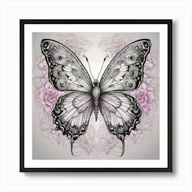 Butterfly With Roses 5 Art Print