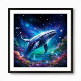 A Majestic Whale Its Vast Form Suspended In A Celestial Canvas Of Stars And Constellations Blossomi Art Print