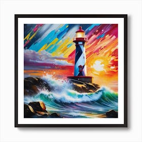 Lighthouse At Sunset 14 Art Print