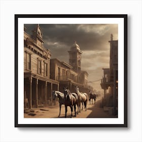 Western Town In Texas With Horses No People Sf Intricate Artwork Masterpiece Ominous Matte Pain (3) Art Print