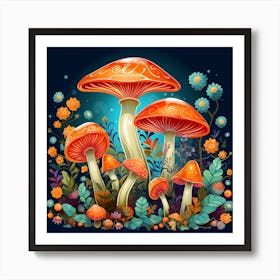 Mushrooms In The Garden 2 Art Print