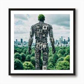 Robot Man Standing In The City Art Print