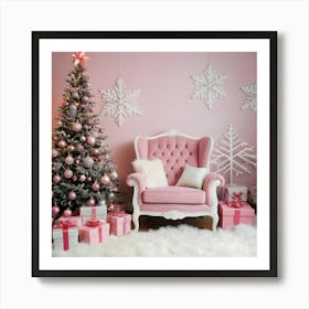 Pink Christmas Room 1 Art Print