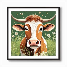 Art Of Cute Cow In The Green Land Art Print