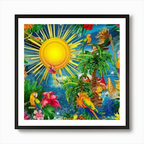 Tropical Parrots Art Print