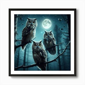 Owls In The Forest 1 Art Print