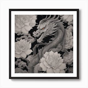 Dragon And Flowers Poster