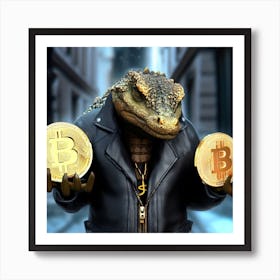 Reptile Holding Bitcoins Art Print