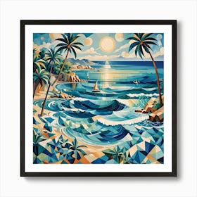 Beach Scene Cubism 2 Of 3 Art Print