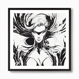 Negative Space Comic Art, Fierce Heroine, Silhouette, Black And White Backdrop, Clean Lines, Minima (4) Art Print