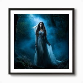 Banshee Radiating Polychrome Hues Haunting Aura Surrounding Her In A Mist Filled Ancient Irish For Art Print