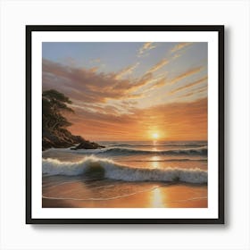 Sunset On The Beach Paintings Art Print Art Print