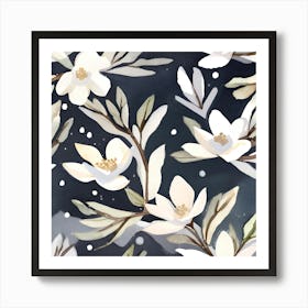 Botanical Wall Art Flowers White Magnolias in Snow #1 Poster