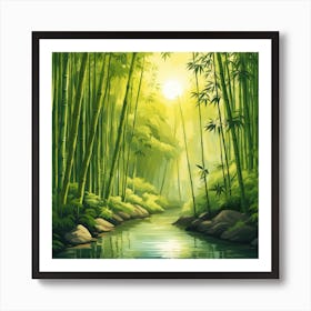 A Stream In A Bamboo Forest At Sun Rise Square Composition 275 Art Print