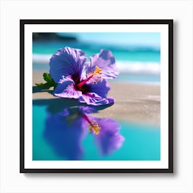 Blue Sea and Purple Hibiscus Flower in the Sun 1 Art Print