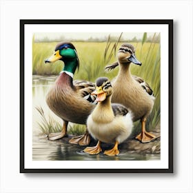 Ducks By The Water Art Print