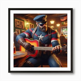 Captain America Playing Guitar Art Print