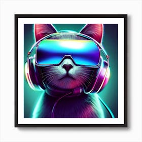 Cat With Headphones 1 Art Print