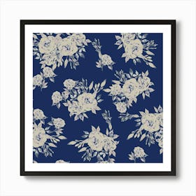 Watercolor Floral bouquets Blue Art Print