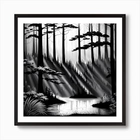 Black And White Forest, black and white art, forest landscape Art Print