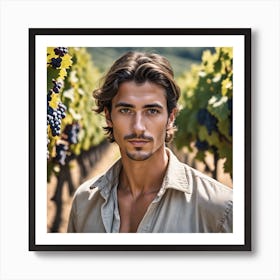 Handsome Young Man In Vineyard Art Print