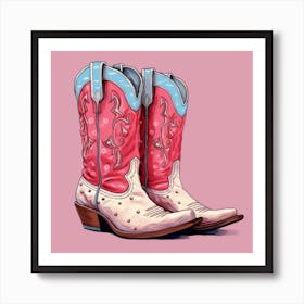 Cowgirl Boots Illustration Colourful 3 Art Print