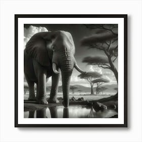 Elephant In The Savannah Art Print