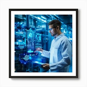 Abstract Cyber Industrial Icon Featuring A Futuristic Manager Interfacing With An Ai System Engagin (4) Art Print