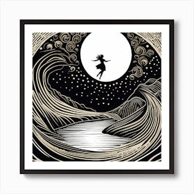 A Linocut Piece Depicting A Mysterious Figure in dreams Art Print