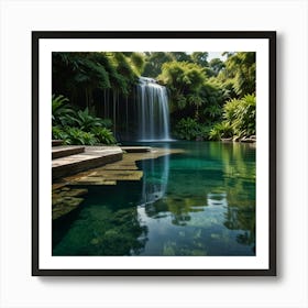 A Serene Waterfall Cascading Into A Crystal Clear Pool Surrounded By Lush Greenery 2 Art Print