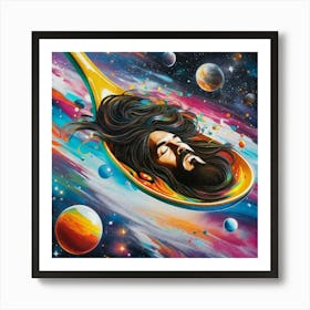 Thinking head up in space  Art Print