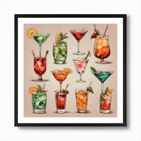 Default Cocktails In Different Styles Aesthetic 0 Art Print