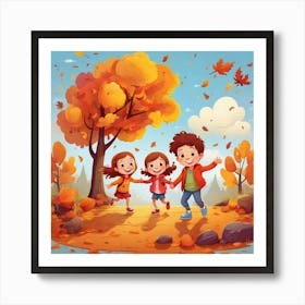 Autumn Children Playing In The Park Art Print