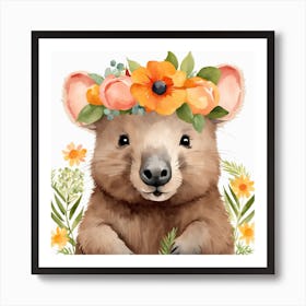 Floral Baby Wombat Nursery Illustration (5) Art Print