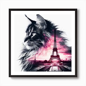 Maine Coon Сat silhouette 1 Art Print